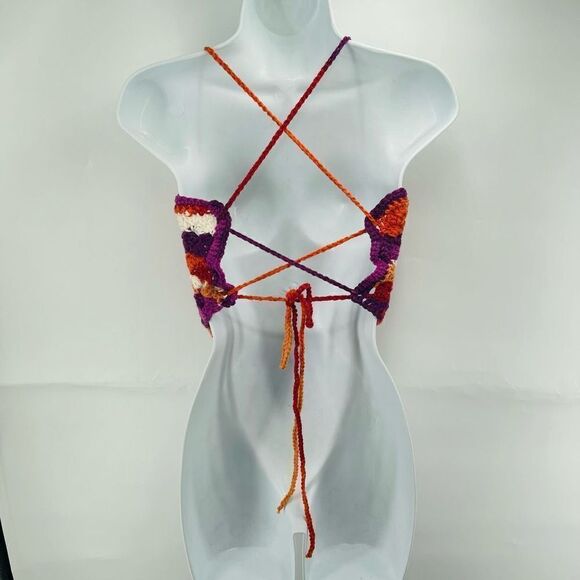 Napper Ariana Handmade Crochet Tankini Top halter Small Purple Orange New - Picture 10 of 10